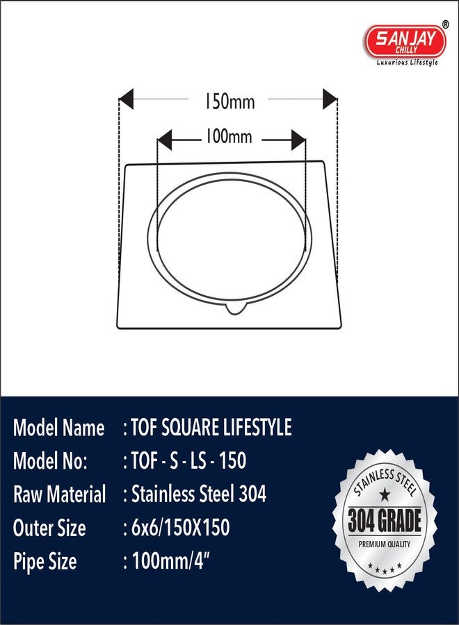 Sanjay Chilly SS Floor Drain Cover Jali for Bathroom 304 Grade Kitchen Sink Washbasin Bathtub Water Drain Strainer Laundry (Square Lifestyle Series Silver 6 x 6 Inch) - Image 5